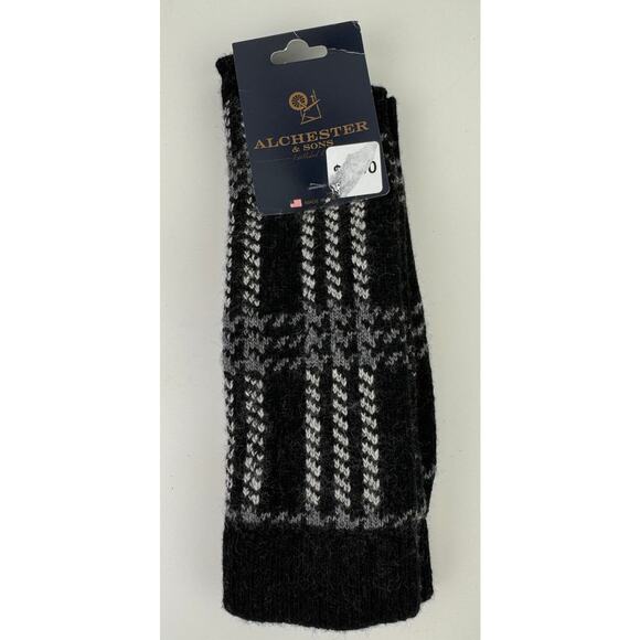 ALCHESTER & SONS Black White Scotty Plaid Wool Cashmere Blend Socks Sz 8-13 NEW - Picture 1 of 3